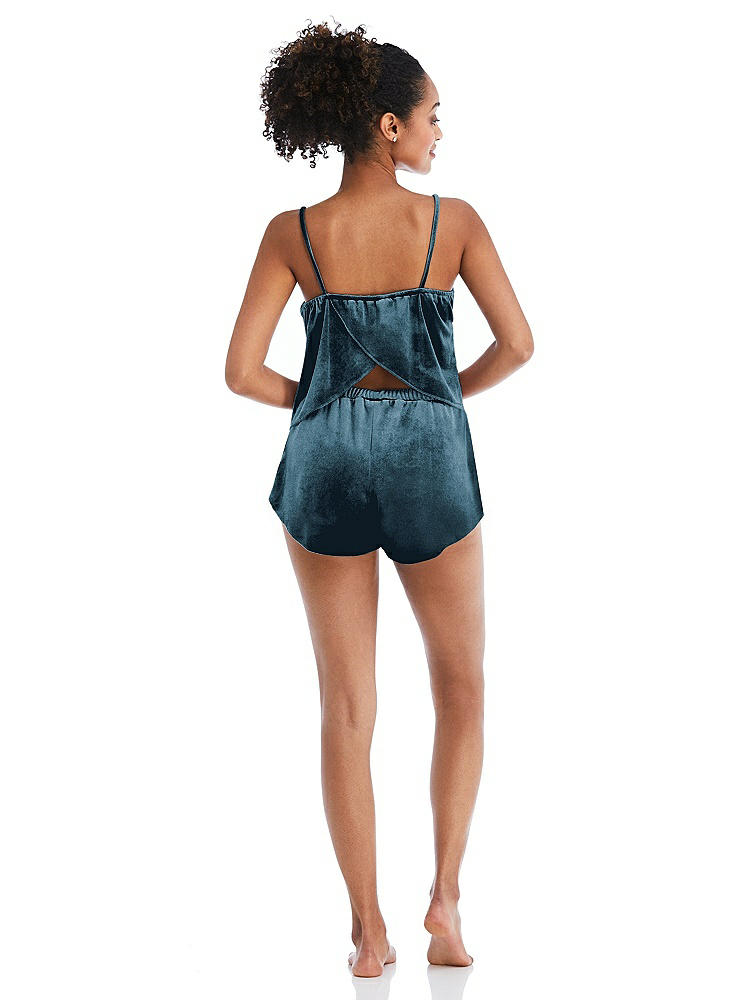 Back View - Dutch Blue Velvet Lounge Shorts with Pockets - Tessa