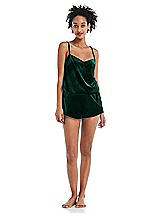 Front View Thumbnail - Evergreen Velvet Lounge Shorts with Pockets - Tessa