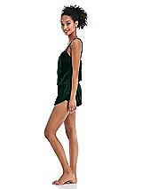 Side View Thumbnail - Evergreen Velvet Lounge Shorts with Pockets - Tessa
