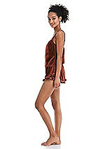 Side View Thumbnail - Auburn Moon Velvet Ruffle-Trimmed Lounge Shorts with Pockets - Willa