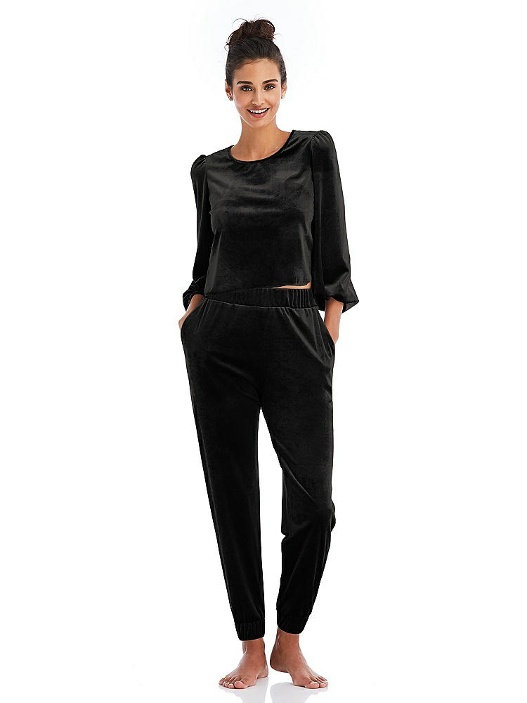 Front View - Black Velvet Joggers with Pockets - May