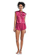 Alt View 1 Thumbnail - Shocking Satin Stand Collar Tie-Front Pullover Top - Remi