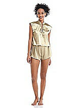 Alt View 1 Thumbnail - Banana Satin Stand Collar Tie-Front Pullover Top - Remi