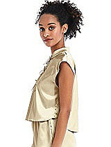 Side View Thumbnail - Banana Satin Stand Collar Tie-Front Pullover Top - Remi