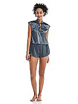 Alt View 1 Thumbnail - Silverstone Satin Stand Collar Tie-Front Pullover Top - Remi