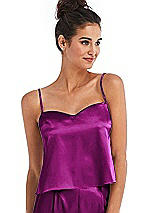 Front View Thumbnail - Persian Plum Split Back Satin Cami Top with Slim Straps