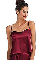 Front View Thumbnail - Burgundy Split Back Satin Cami Top with Slim Straps