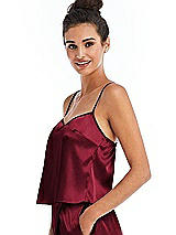 Side View Thumbnail - Burgundy Split Back Satin Cami Top with Slim Straps