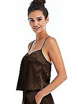 Side View Thumbnail - Espresso Split Back Satin Cami Top with Slim Straps