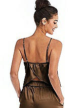 Rear View Thumbnail - Latte Split Back Satin Cami Top with Slim Straps