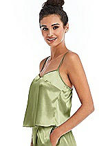 Side View Thumbnail - Mint Split Back Satin Cami Top with Slim Straps
