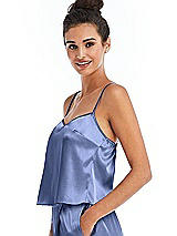 Side View Thumbnail - Periwinkle - PANTONE Serenity Split Back Satin Cami Top with Slim Straps