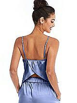 Rear View Thumbnail - Periwinkle - PANTONE Serenity Split Back Satin Cami Top with Slim Straps