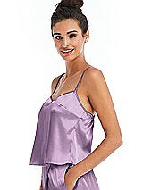 Side View Thumbnail - Wood Violet Split Back Satin Cami Top with Slim Straps