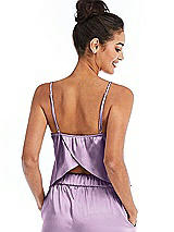 Rear View Thumbnail - Wood Violet Split Back Satin Cami Top with Slim Straps