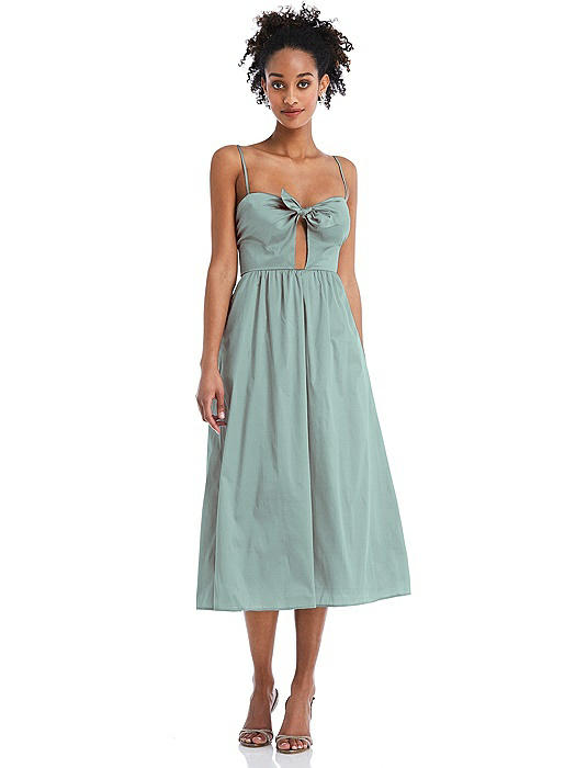 Bow-Tie Cutout Bodice Midi Dress with Pockets