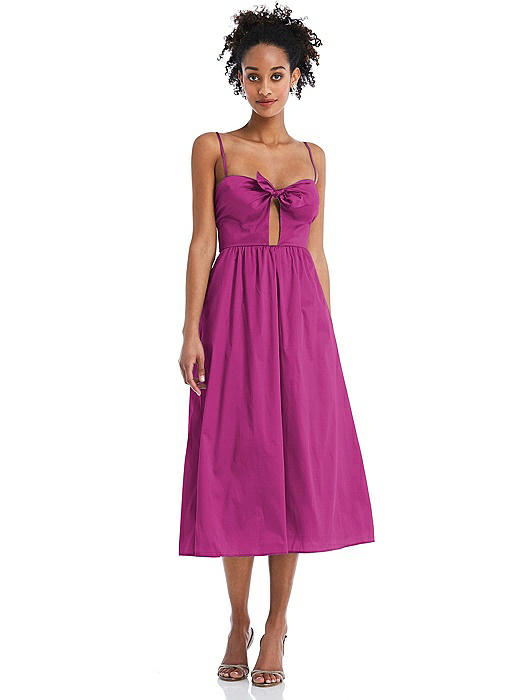 Bow-Tie Cutout Bodice Midi Dress with Pockets
