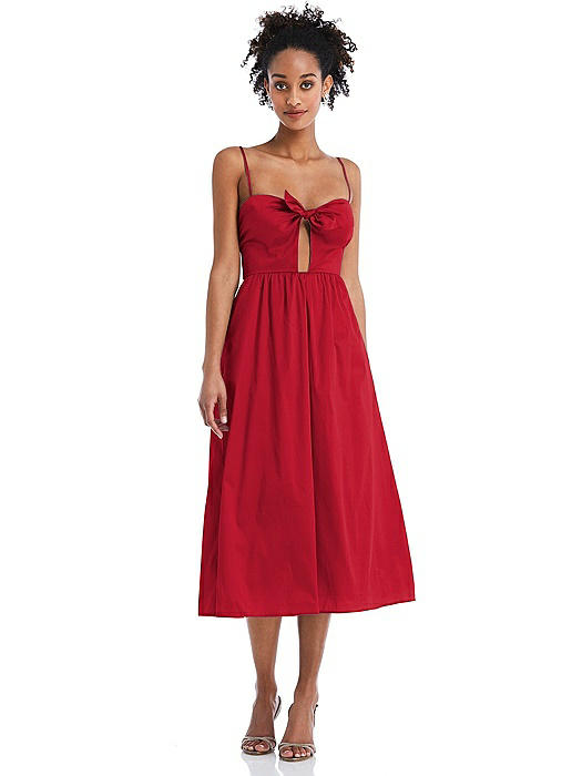 Bow-Tie Cutout Bodice Midi Dress with Pockets