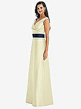 Side View Thumbnail - Butter Yellow & Midnight Navy Off-the-Shoulder Draped Wrap Satin Maxi Dress