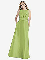 Front View Thumbnail - Mojito & Mojito High-Neck Asymmetrical Shirred Satin Maxi Dress with Pockets