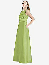 Side View Thumbnail - Mojito & Mojito High-Neck Asymmetrical Shirred Satin Maxi Dress with Pockets
