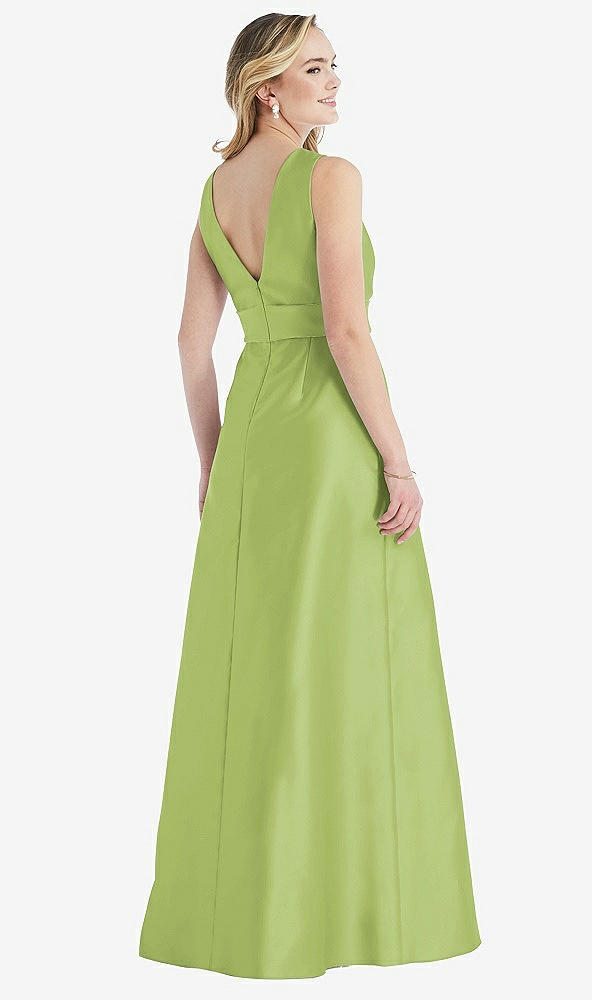Back View - Mojito & Mojito High-Neck Asymmetrical Shirred Satin Maxi Dress with Pockets