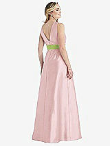 Rear View Thumbnail - Ballet Pink & Mojito High-Neck Asymmetrical Shirred Satin Maxi Dress with Pockets