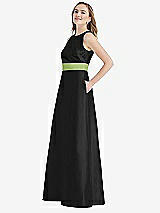 Side View Thumbnail - Black & Mojito High-Neck Asymmetrical Shirred Satin Maxi Dress with Pockets