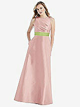 Front View Thumbnail - Rose & Mojito High-Neck Asymmetrical Shirred Satin Maxi Dress with Pockets