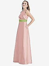 Side View Thumbnail - Rose & Mojito High-Neck Asymmetrical Shirred Satin Maxi Dress with Pockets