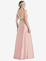 Rear View Thumbnail - Rose & Mojito High-Neck Asymmetrical Shirred Satin Maxi Dress with Pockets