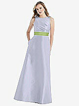 Front View Thumbnail - Silver Dove & Mojito High-Neck Asymmetrical Shirred Satin Maxi Dress with Pockets
