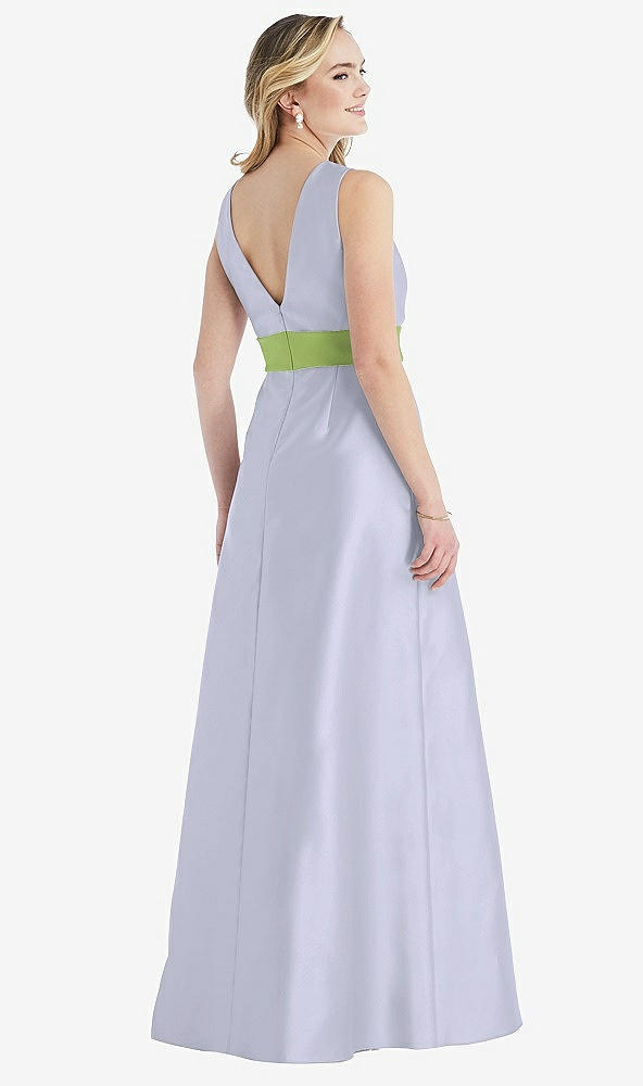 Back View - Silver Dove & Mojito High-Neck Asymmetrical Shirred Satin Maxi Dress with Pockets