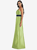 Alt View 2 Thumbnail - Mojito & Midnight Navy Draped One-Shoulder Satin Maxi Dress with Pockets