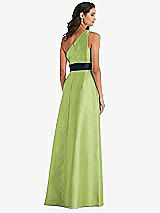 Alt View 3 Thumbnail - Mojito & Midnight Navy Draped One-Shoulder Satin Maxi Dress with Pockets
