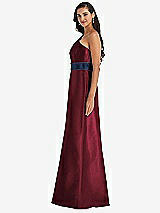 Alt View 2 Thumbnail - Cabernet & Midnight Navy Draped One-Shoulder Satin Maxi Dress with Pockets