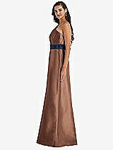 Alt View 2 Thumbnail - Cognac & Midnight Navy Draped One-Shoulder Satin Maxi Dress with Pockets