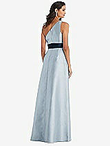 Alt View 3 Thumbnail - Mist & Midnight Navy Draped One-Shoulder Satin Maxi Dress with Pockets