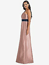 Alt View 2 Thumbnail - Neu Nude & Midnight Navy Draped One-Shoulder Satin Maxi Dress with Pockets