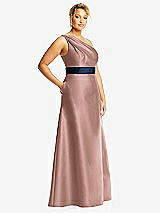 Side View Thumbnail - Neu Nude & Midnight Navy Draped One-Shoulder Satin Maxi Dress with Pockets