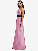 Alt View 2 Thumbnail - Powder Pink & Midnight Navy Draped One-Shoulder Satin Maxi Dress with Pockets