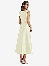 Rear View Thumbnail - Butter Yellow & Butter Yellow Off-the-Shoulder Draped Wrap Satin Midi Dress with Pockets