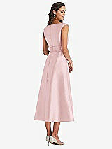 Rear View Thumbnail - Ballet Pink & Butter Yellow Off-the-Shoulder Draped Wrap Satin Midi Dress with Pockets