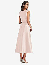 Rear View Thumbnail - Blush & Butter Yellow Off-the-Shoulder Draped Wrap Satin Midi Dress with Pockets