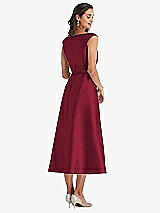 Rear View Thumbnail - Burgundy & Butter Yellow Off-the-Shoulder Draped Wrap Satin Midi Dress with Pockets