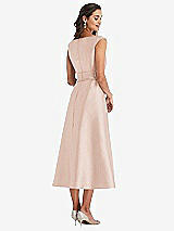 Rear View Thumbnail - Cameo & Butter Yellow Off-the-Shoulder Draped Wrap Satin Midi Dress with Pockets