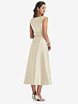Rear View Thumbnail - Champagne & Butter Yellow Off-the-Shoulder Draped Wrap Satin Midi Dress with Pockets