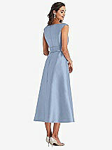 Rear View Thumbnail - Cloudy & Butter Yellow Off-the-Shoulder Draped Wrap Satin Midi Dress with Pockets