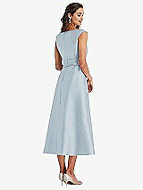 Rear View Thumbnail - Mist & Butter Yellow Off-the-Shoulder Draped Wrap Satin Midi Dress with Pockets