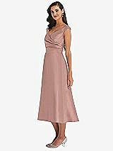 Side View Thumbnail - Neu Nude & Butter Yellow Off-the-Shoulder Draped Wrap Satin Midi Dress with Pockets